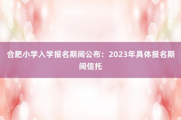 合肥小学入学报名期间公布：2023年具体报名期间信托